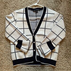 French Connection Cream and Navy Grid Cardigan